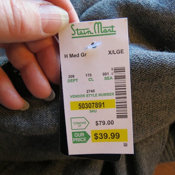 NWT Lauren Michelle Grey Cardigan Sweater Embroidered Bling Wool Blend XL - Picture 11 of 11